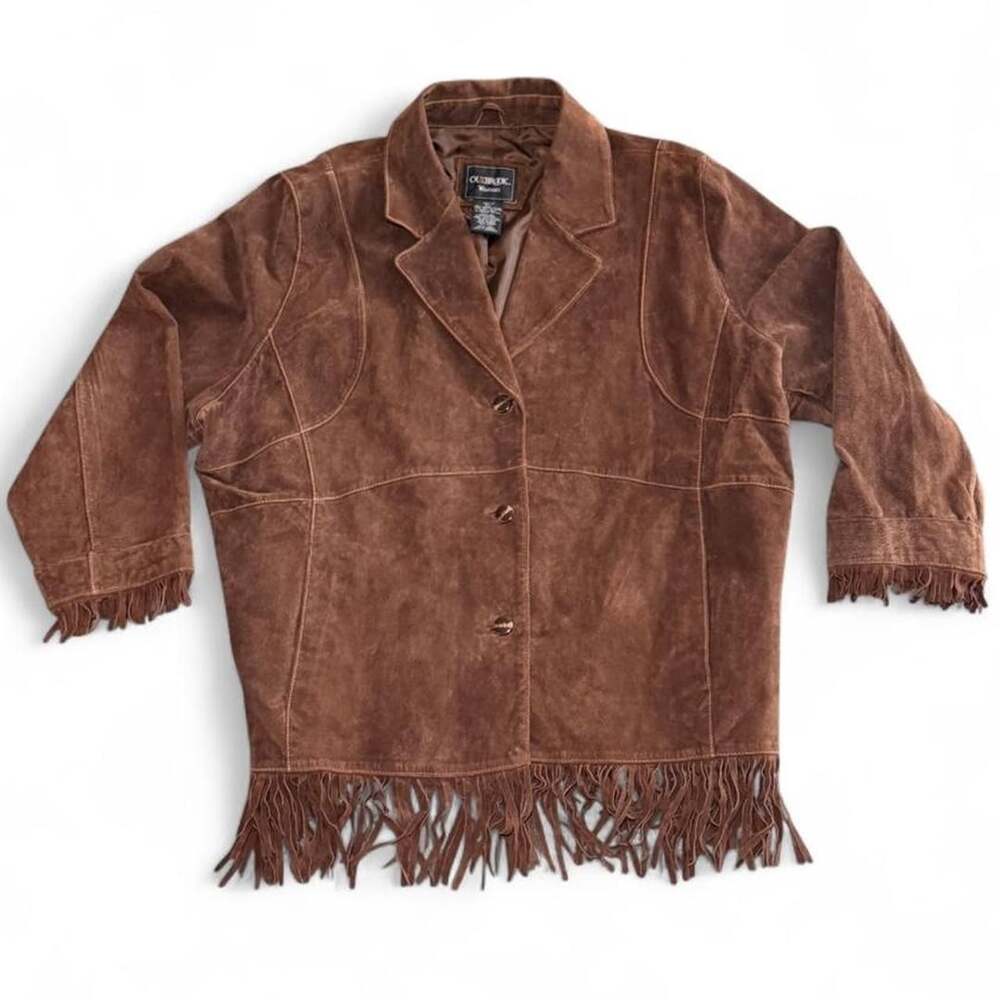 Outbrook Woman Suede Fringe Jacket Size 3X Brown Genuine Leather Western